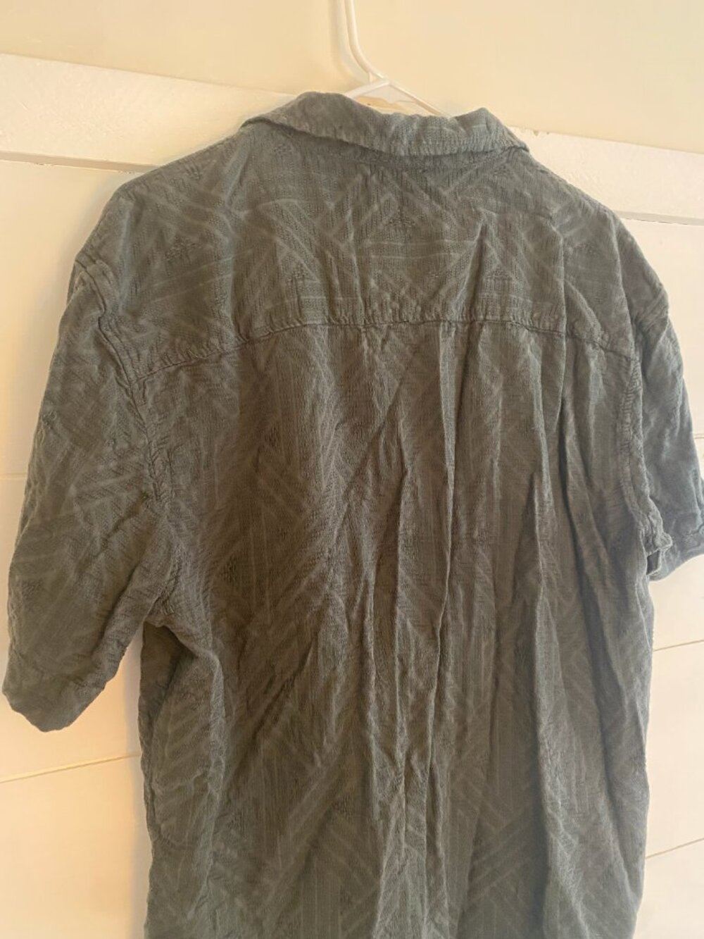 Zara Textured Jacquard Short Sleeve Button-Up Shirt Olive Green Size XL - Picture 4 of 5